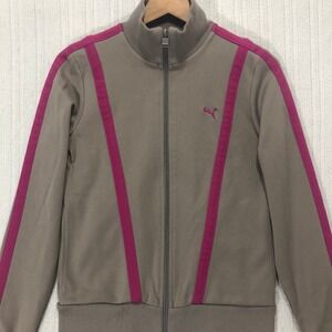 Puma Track Jacket Full Zip Athletic Warm Up Activewear Jacket Pink Stripe Size M